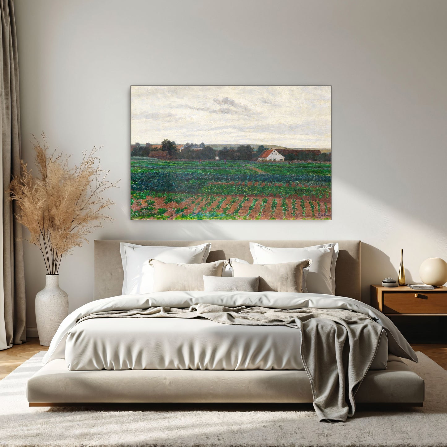 Farmhouse In A Field With Cloudy Sky By Paul Baum