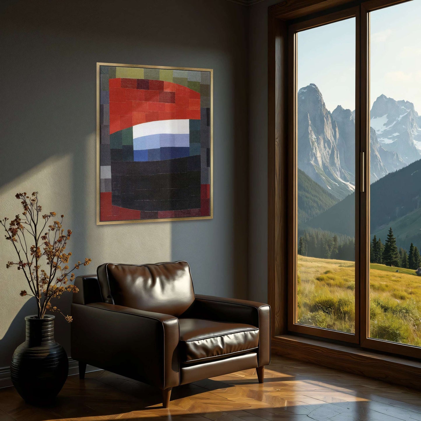 Abstract geometric art with red, white, and blue by Otto Freundlich