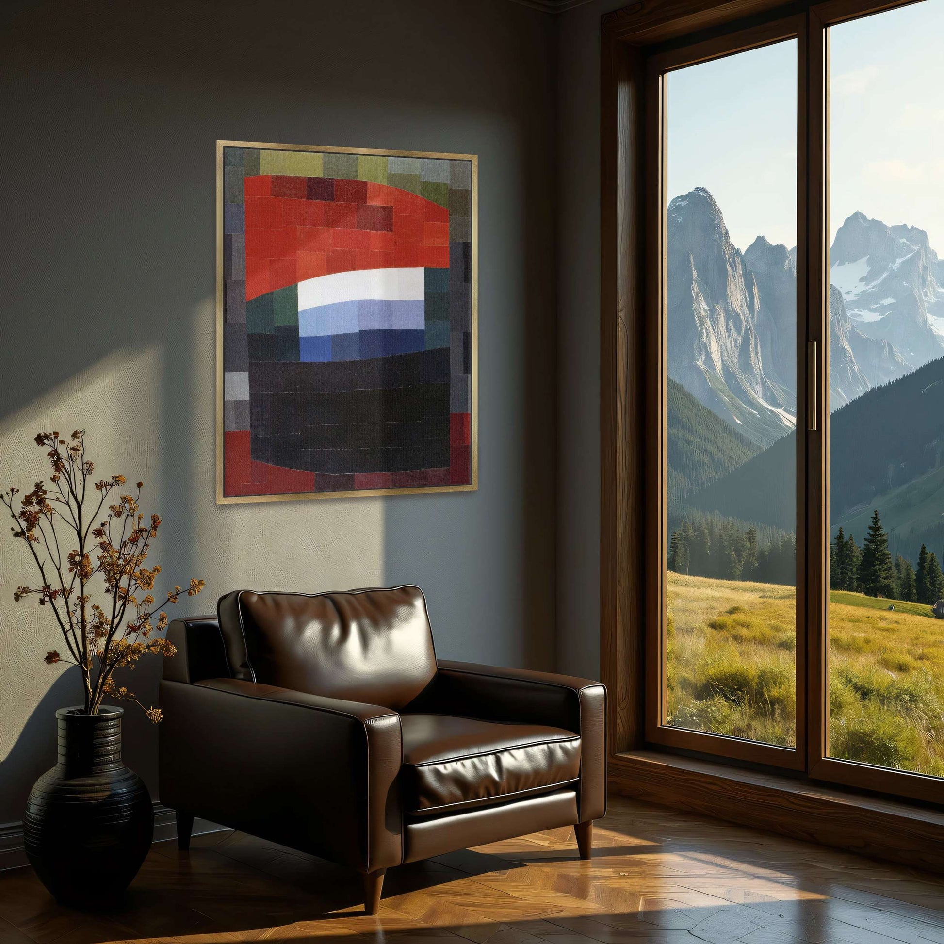 Abstract geometric art with red, white, and blue by Otto Freundlich