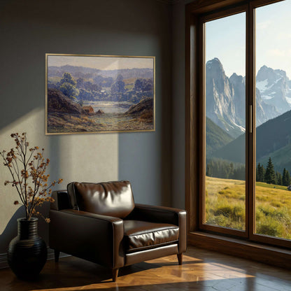 A landscape with a house in a valley by Leonard Ochtman