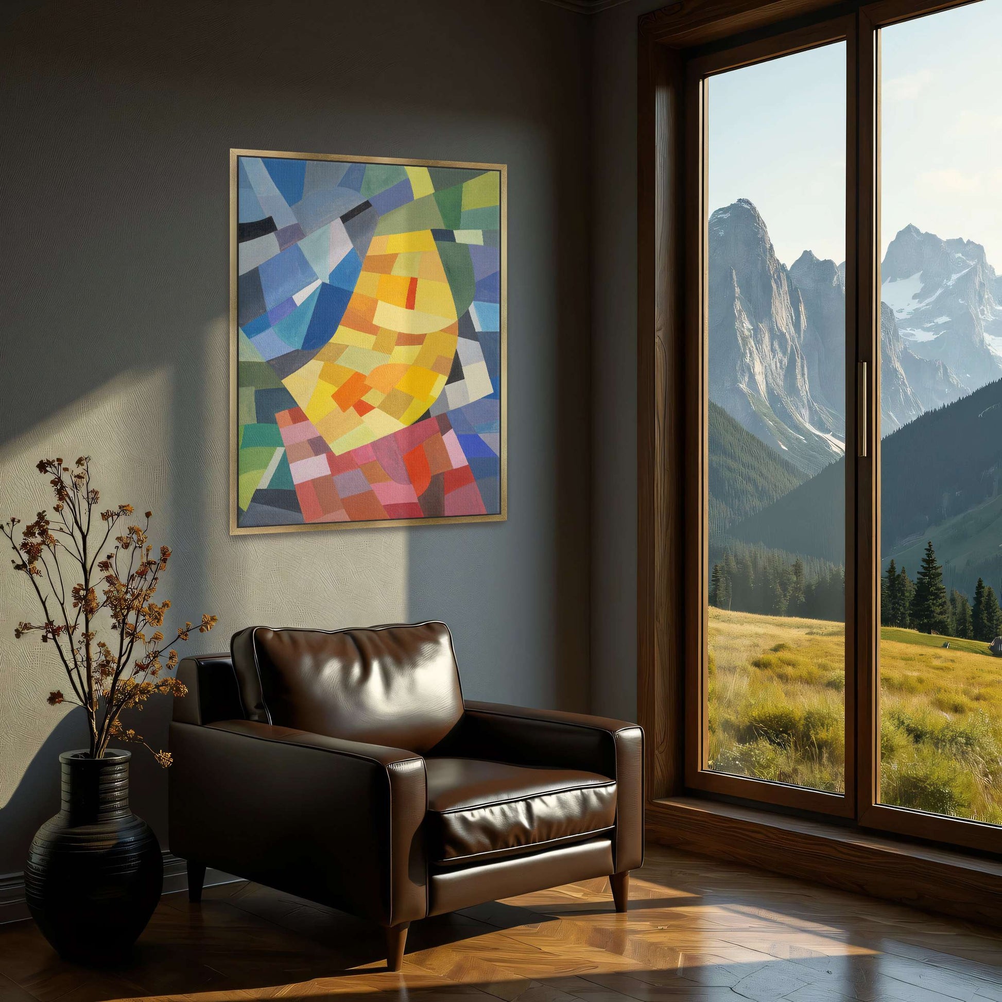 Abstract geometric painting with yellow and red by Otto Freundlich