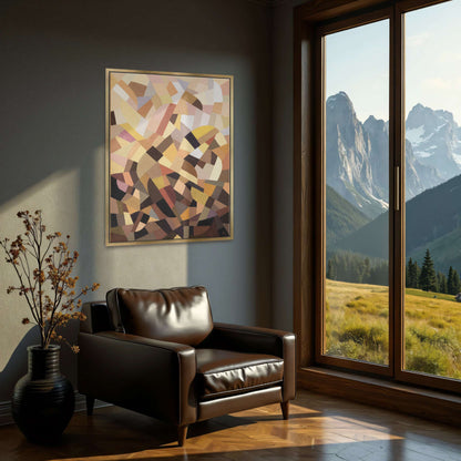 Abstract geometric painting with brown, yellow, and pink shapes by Otto Freundlich