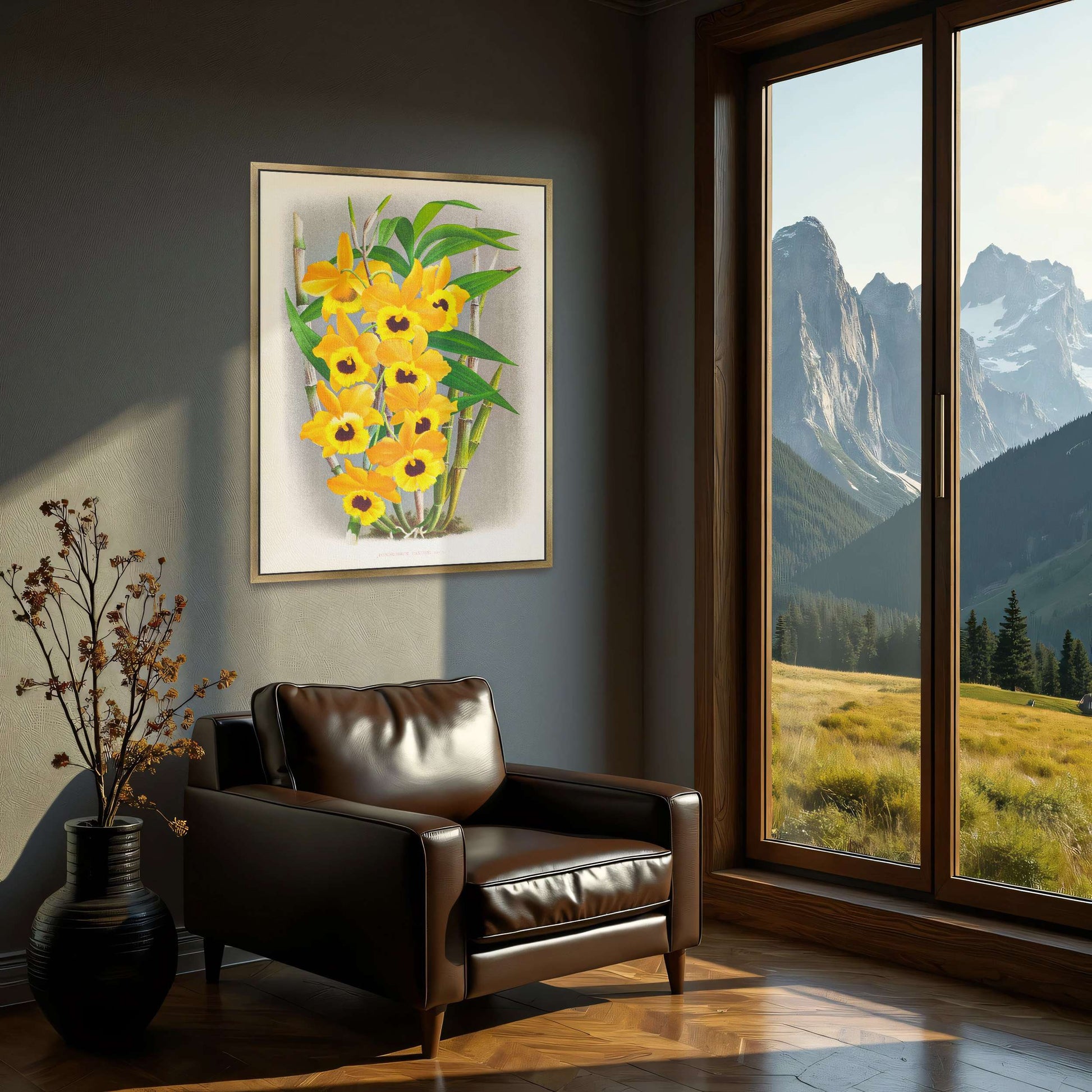 Yellow orchid botanical illustration by Jean Jules Linden