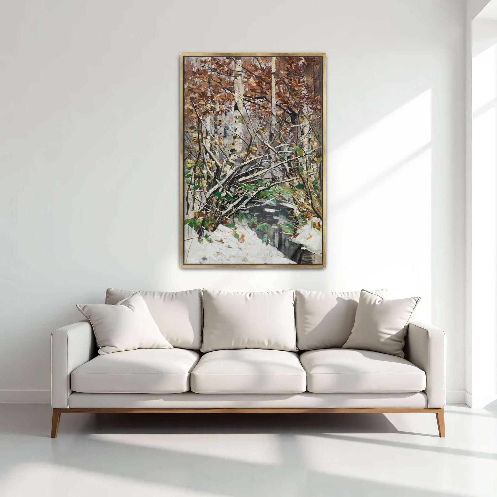 Snowy Birch Forest Stream By Karl Hagemeister