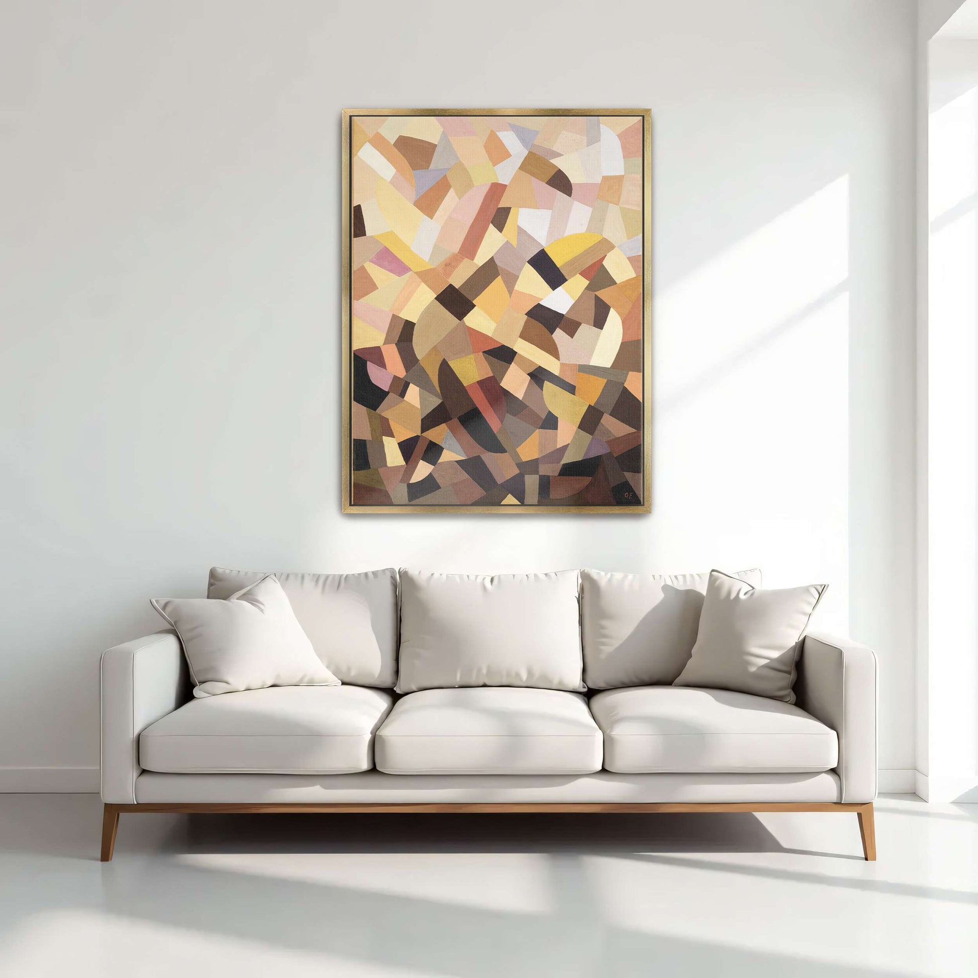Abstract geometric painting with brown, yellow, and pink shapes by Otto Freundlich