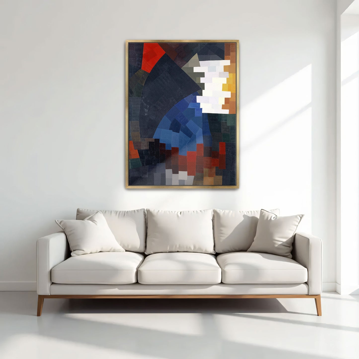 Geometric Abstract Composition With Red, Blue And White By Otto Freundlich