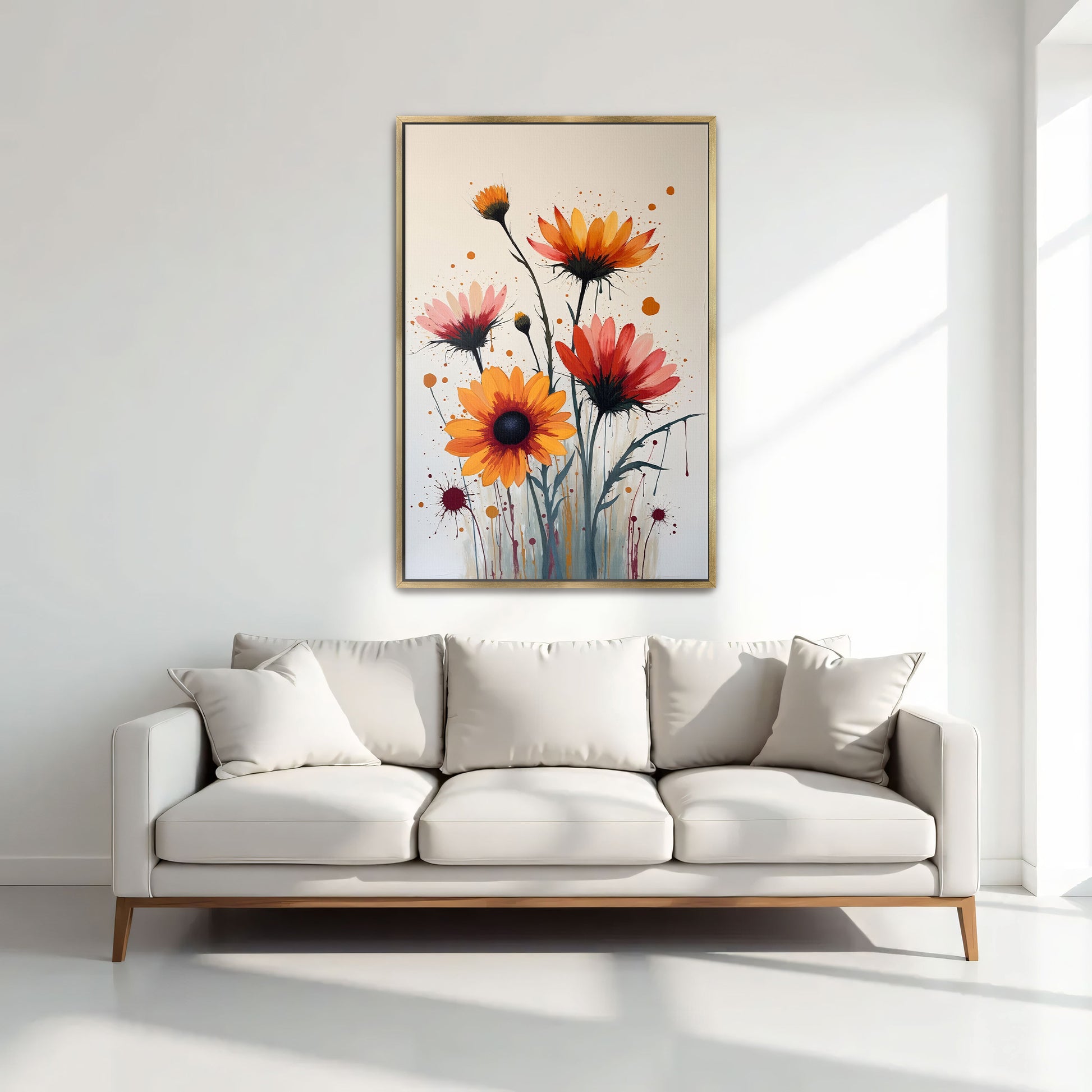 Orange And Red Flowers With Splatter Background By Yara Rabibzad