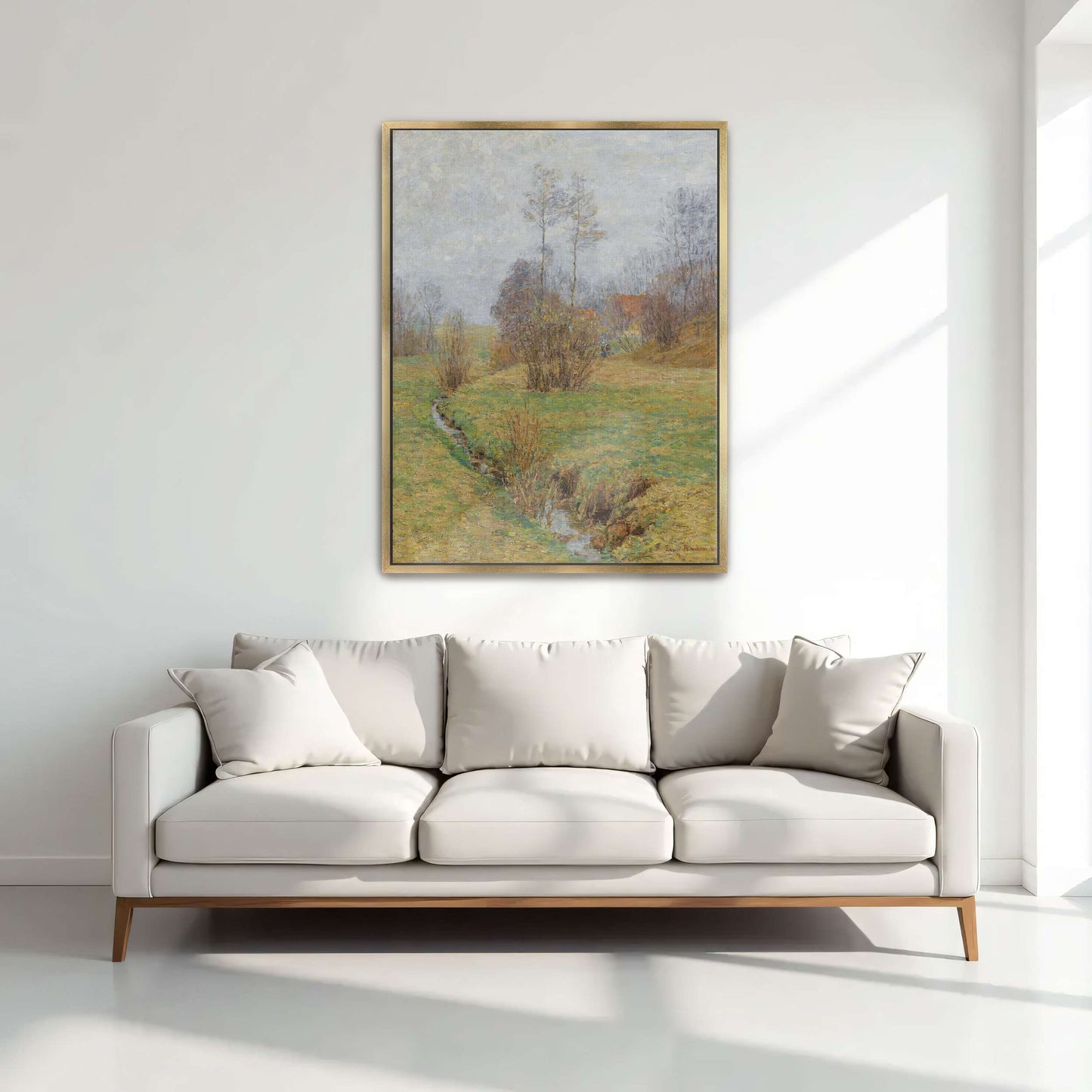 A stream flows through a grassy field by Paul Baum