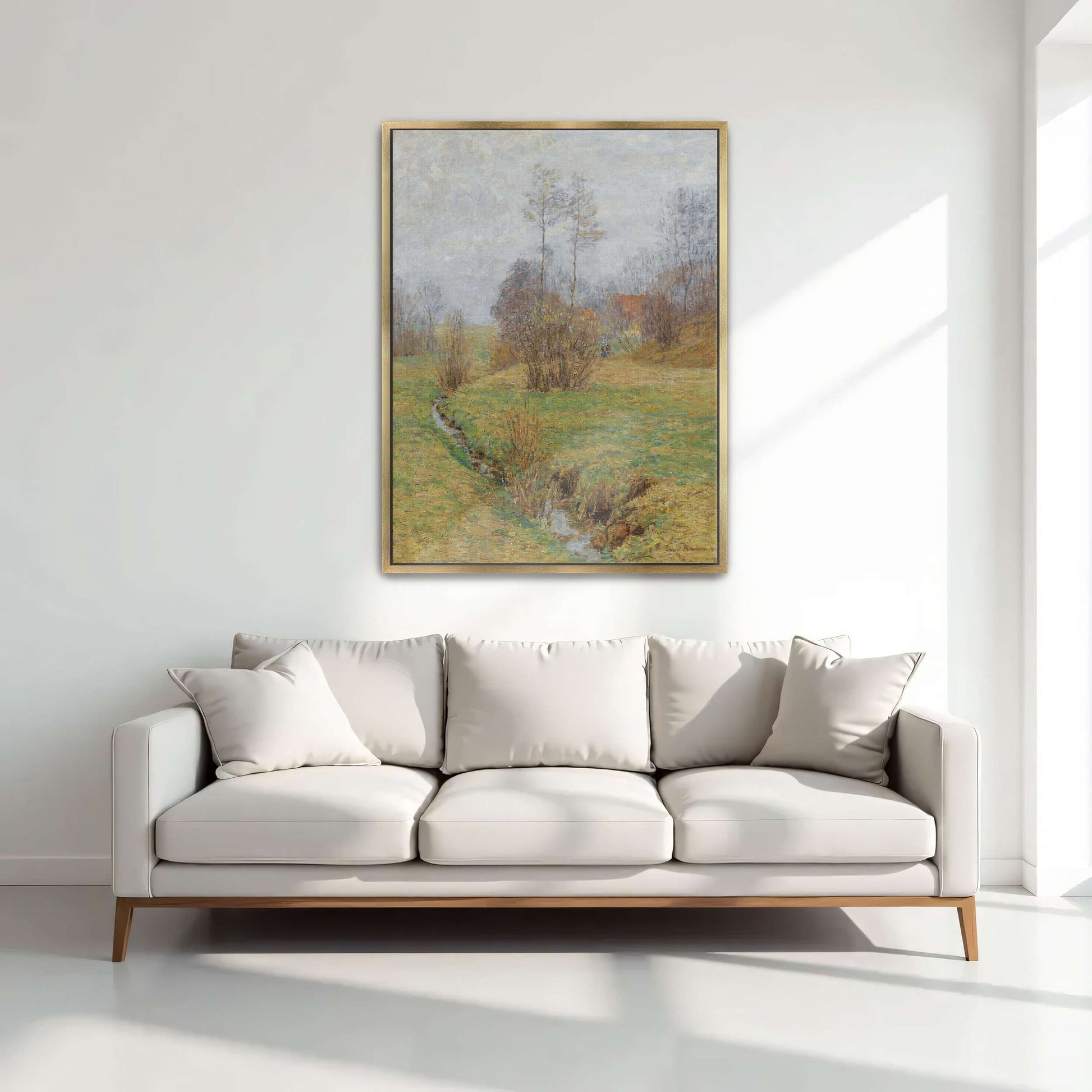 A stream flows through a grassy field by Paul Baum