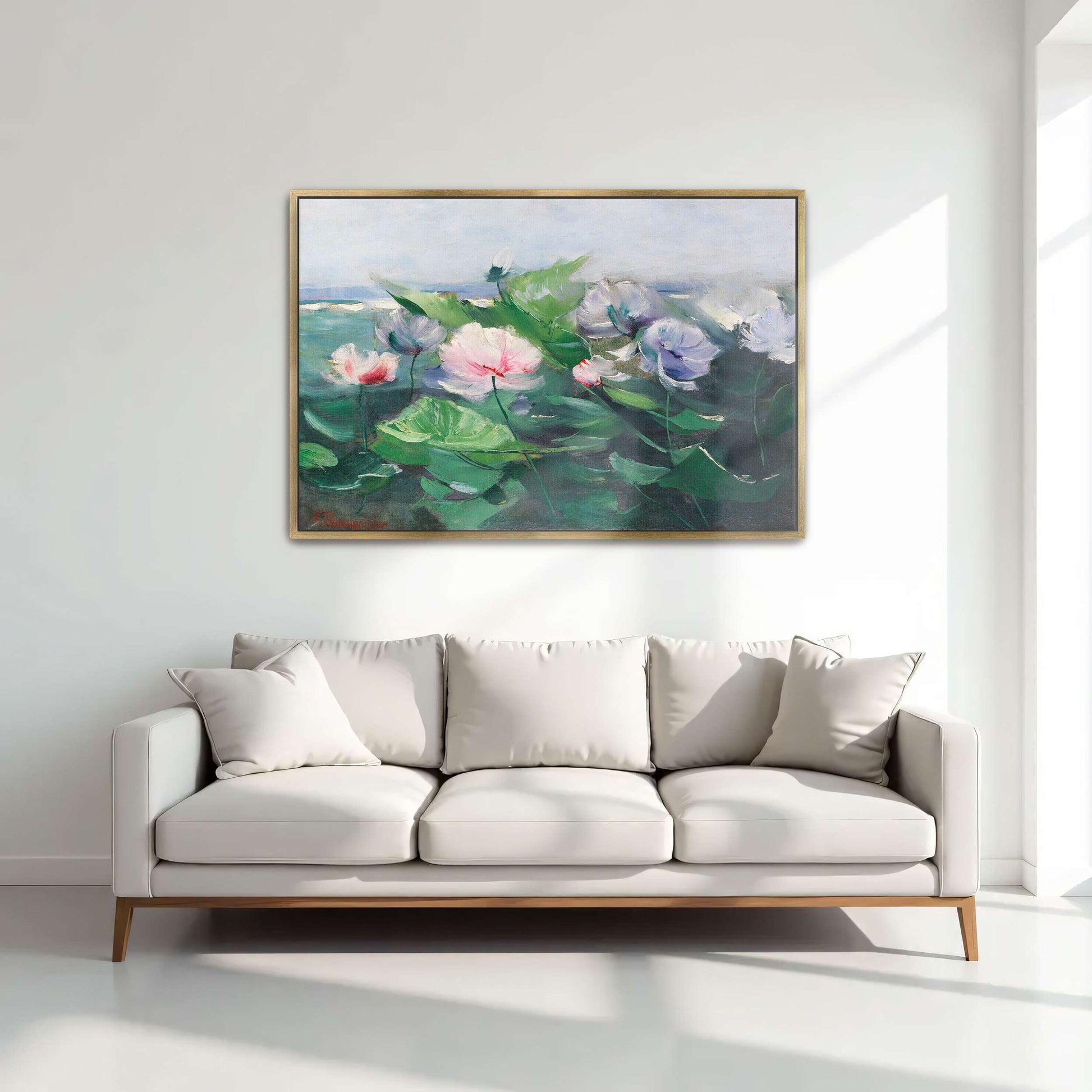 Water lilies in a pond with green leaves by Karl Hagemeister