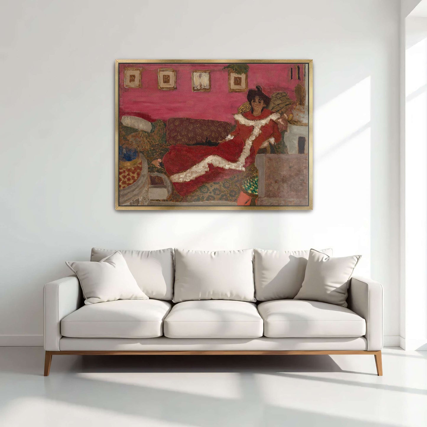 Woman in red dress on a couch by Édouard Vuillard