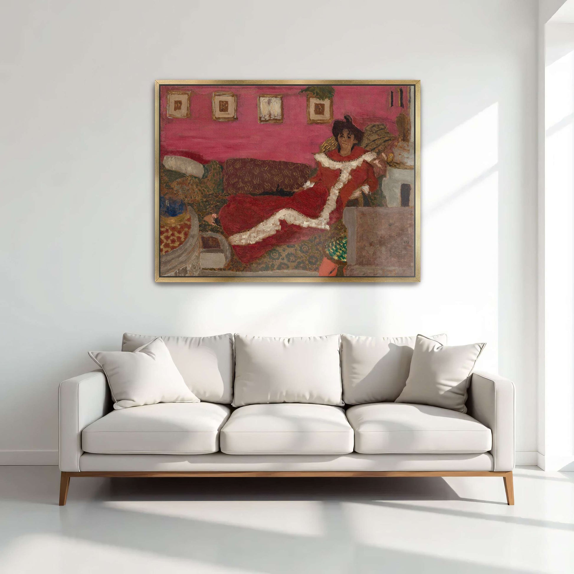 Woman in red dress on a couch by Édouard Vuillard