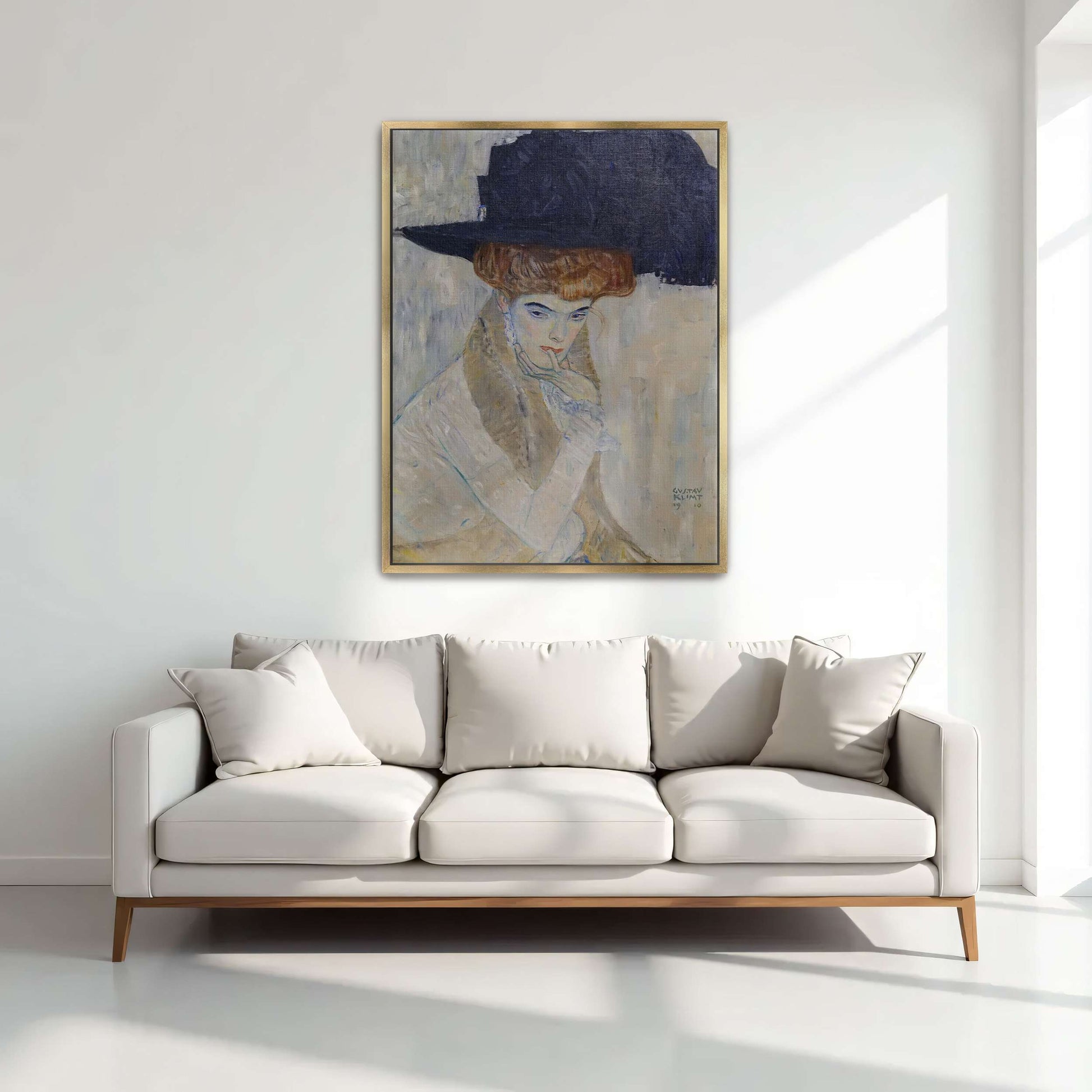 Woman in a black hat, portrait by Gustav Klimt