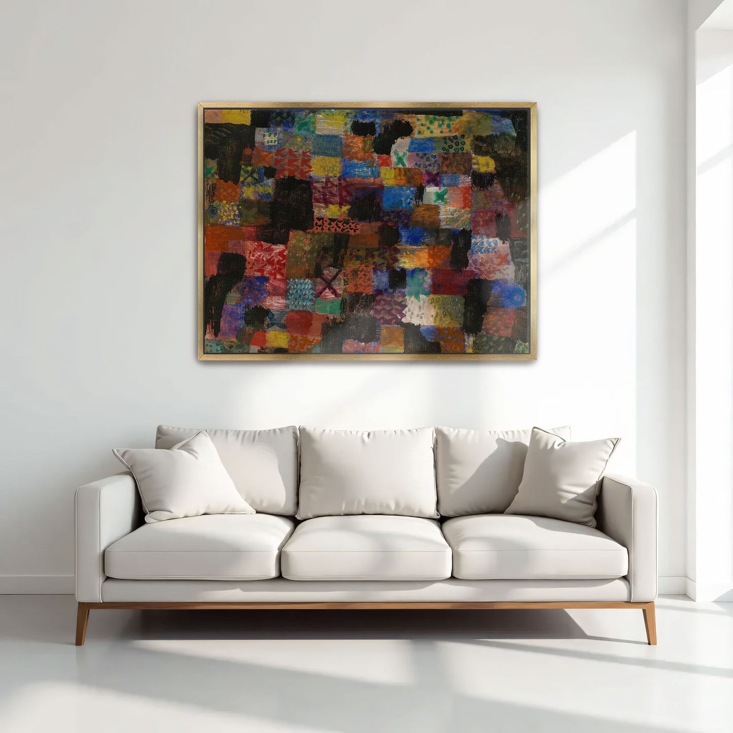 Abstract Geometric Composition With Black And Colorful Patches By Paul Klee