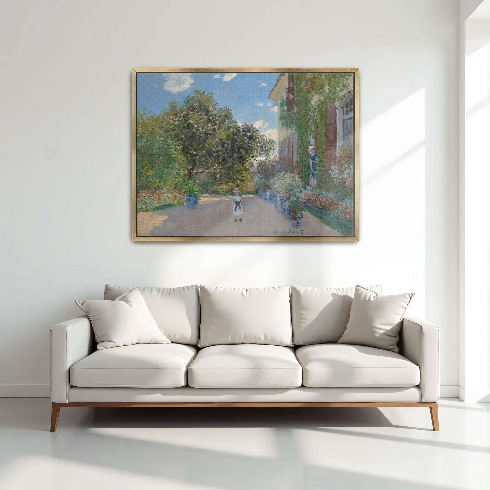 A Girl In A Garden With A Hoop, Impressionist Style By Claude Monet