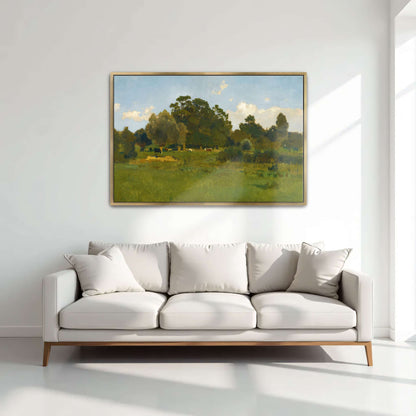 Pastoral Meadow With Cows Under Cloudy Sky By Eugen Jettel