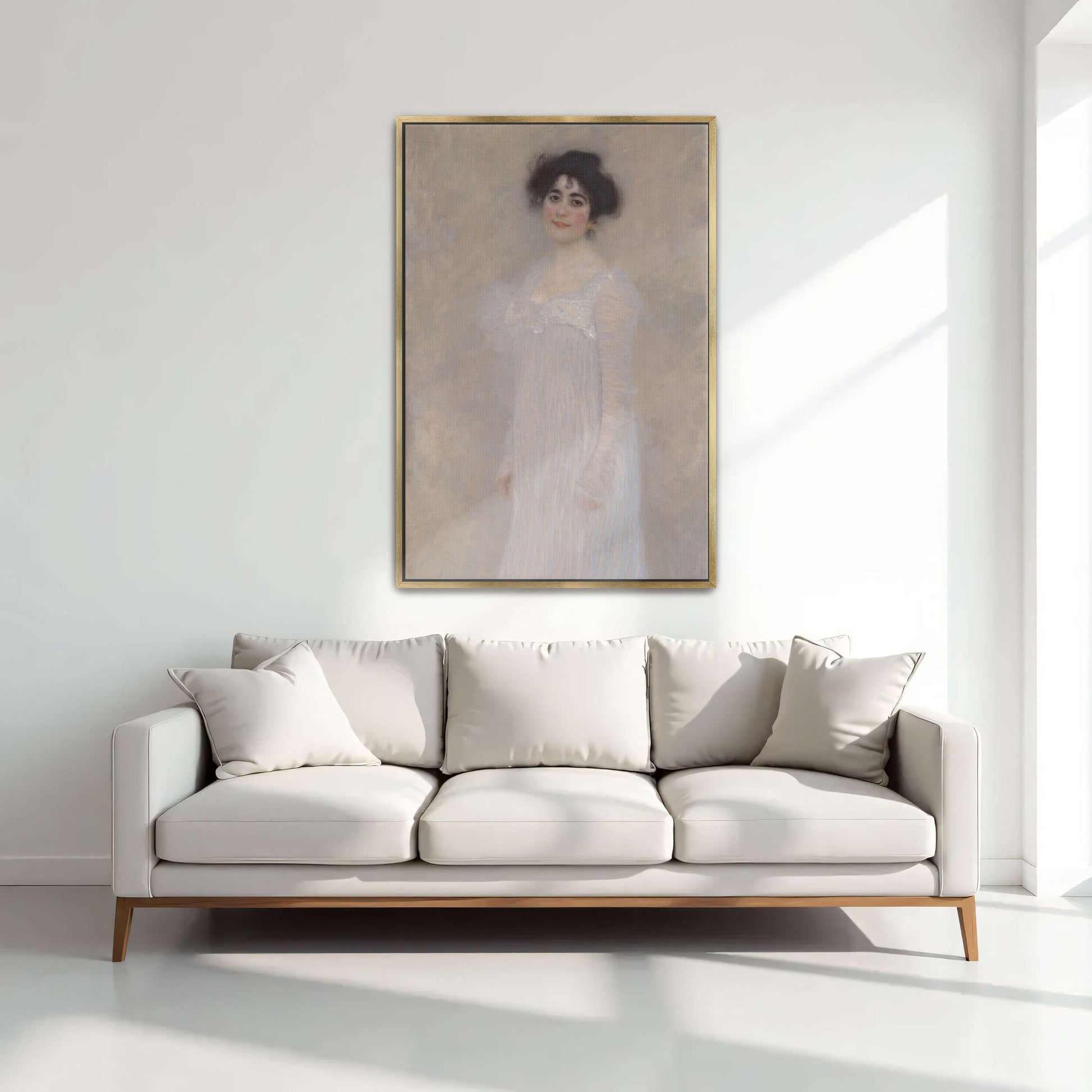 Woman in a white dress portrait by Gustav Klimt