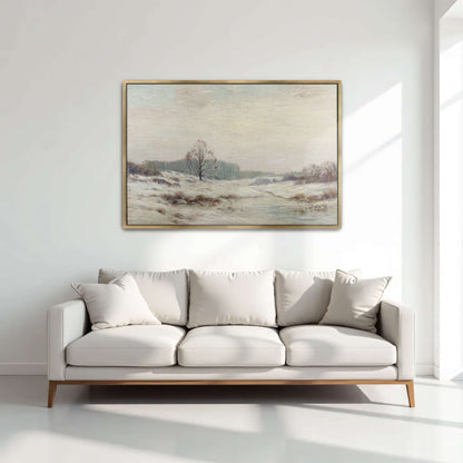 Snowy winter landscape with a lone tree by Leonard Ochtman