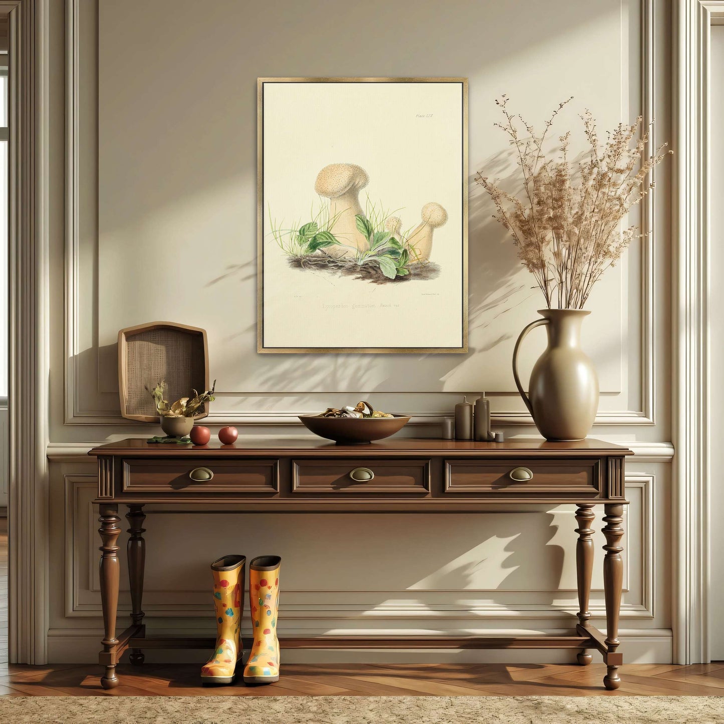 Mushrooms in grass illustration by Anna Maria Hussey