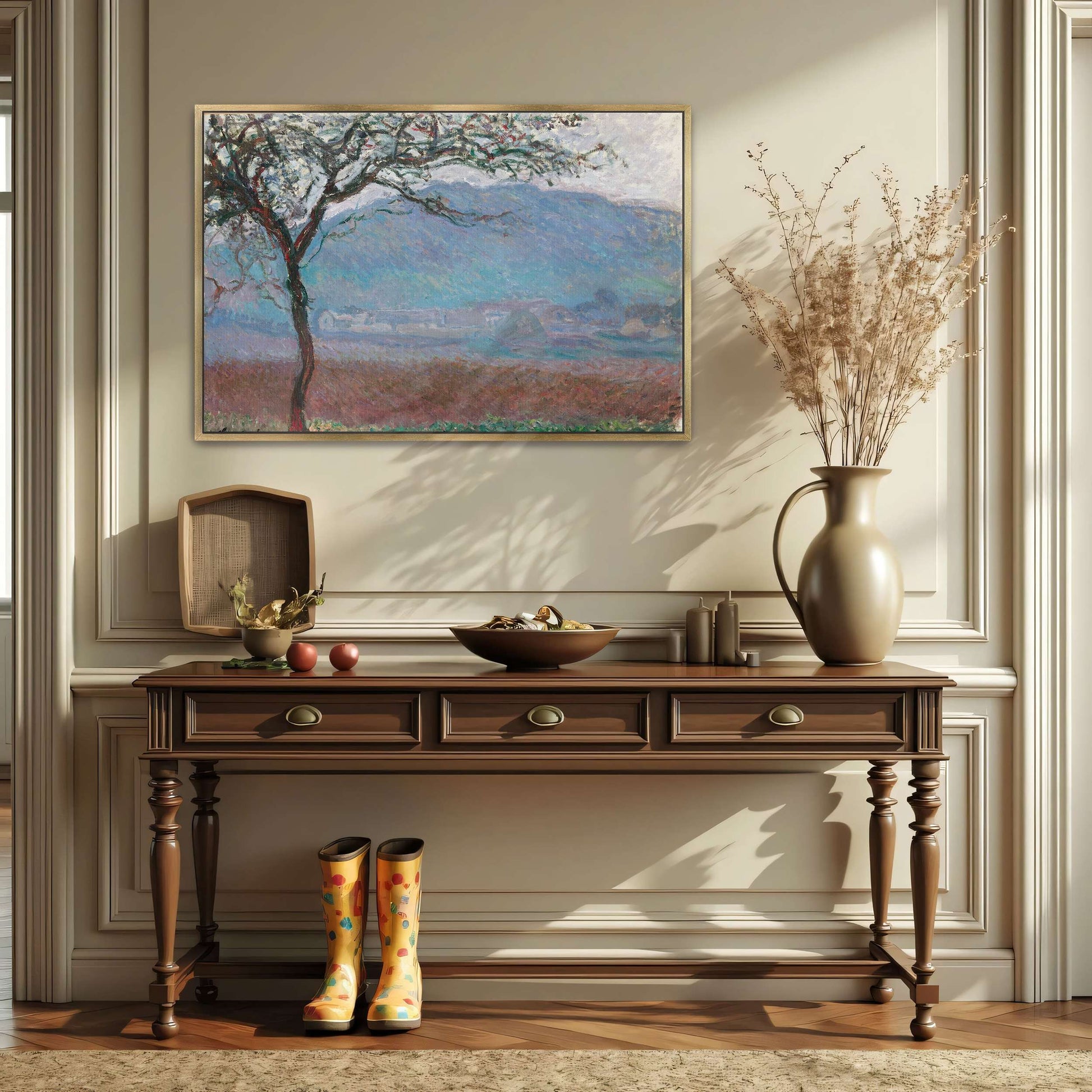 Tree In Landscape With Hazy Hills By Claude Monet