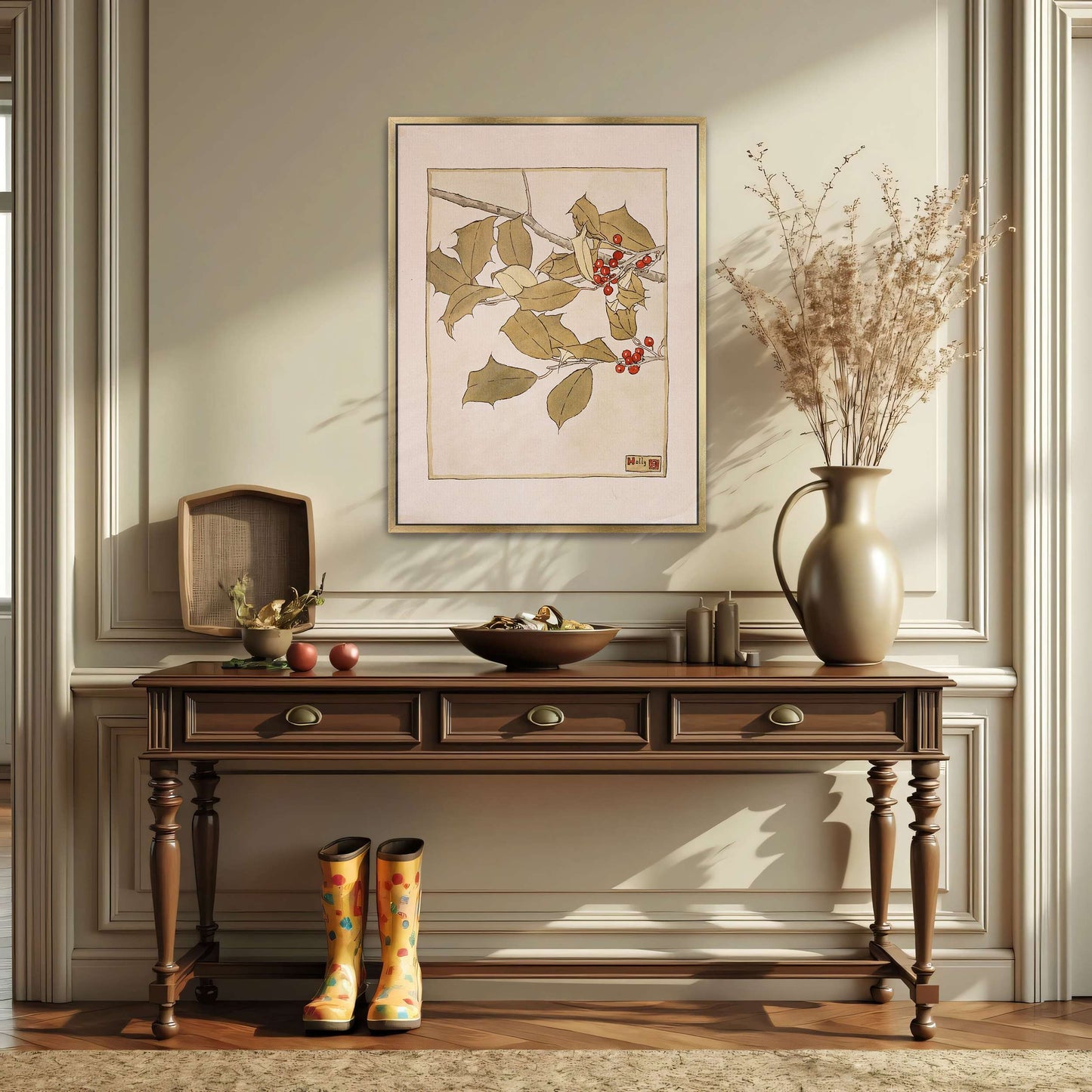 Holly branch with berries by Hannah Borger Overbeck