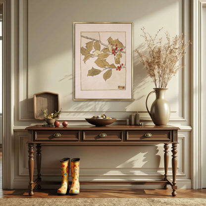 Holly branch with berries by Hannah Borger Overbeck
