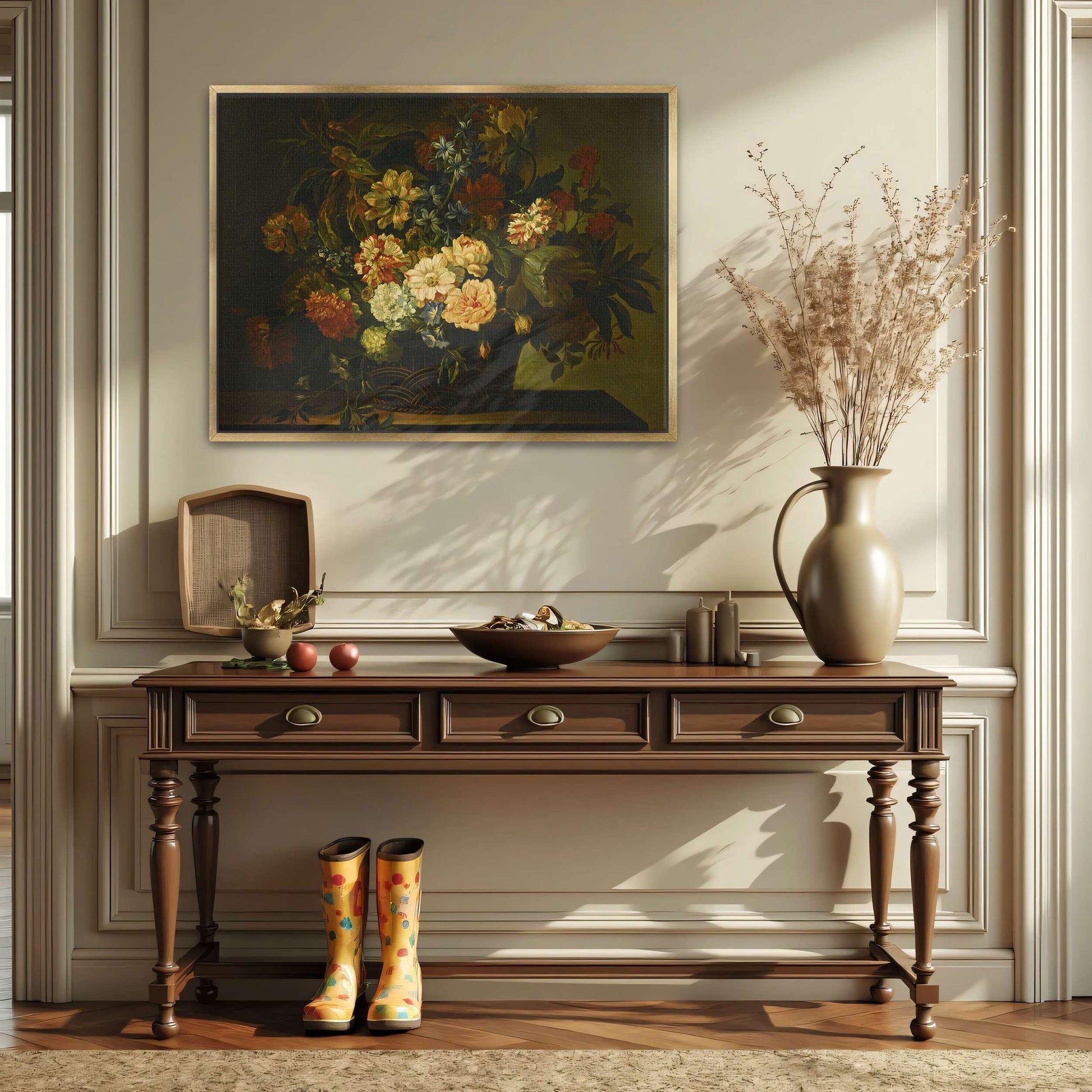 A basket of flowers on a table by Jean-Baptiste Monnoyer
