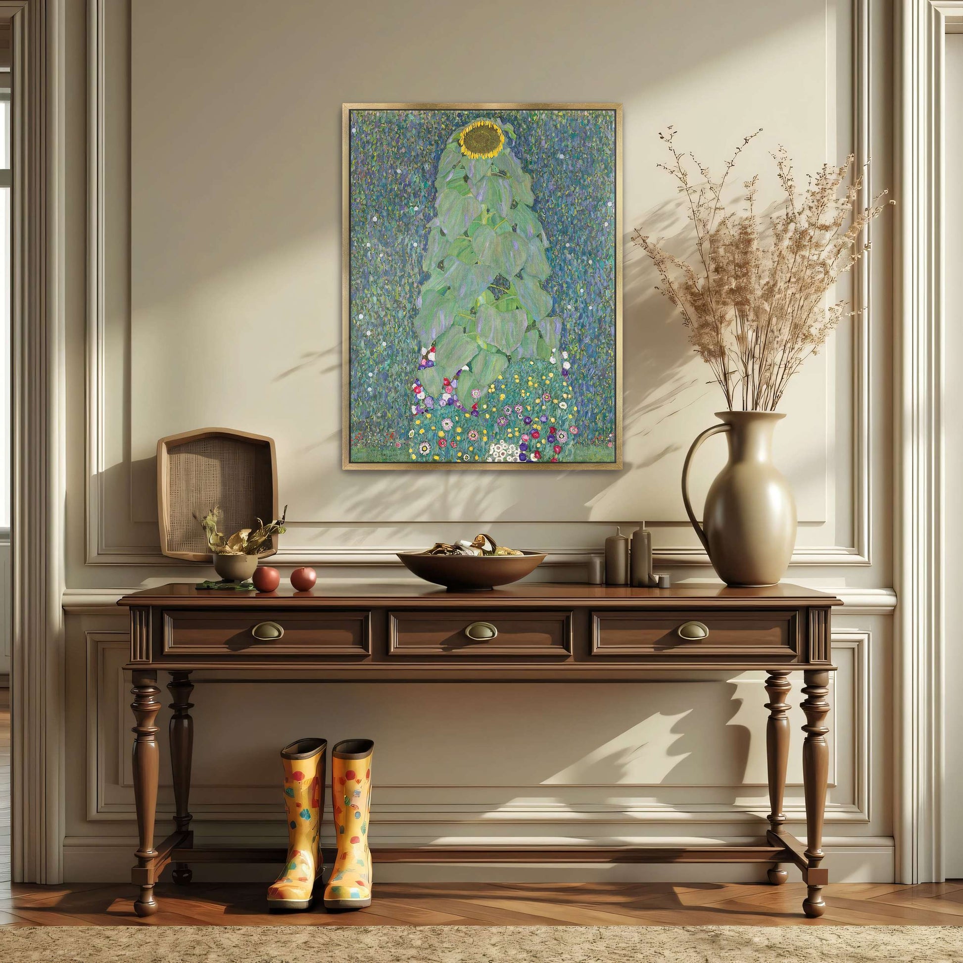 A single sunflower in a field of flowers by Gustav Klimt