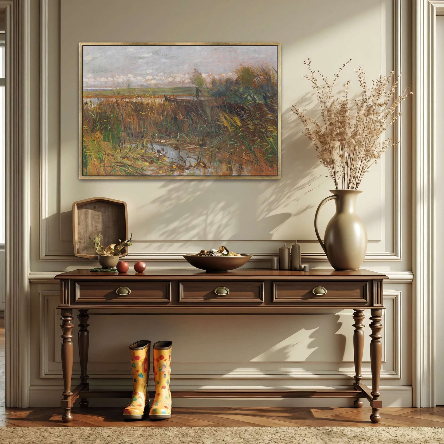 A boat in a marsh with reeds by Karl Hagemeister