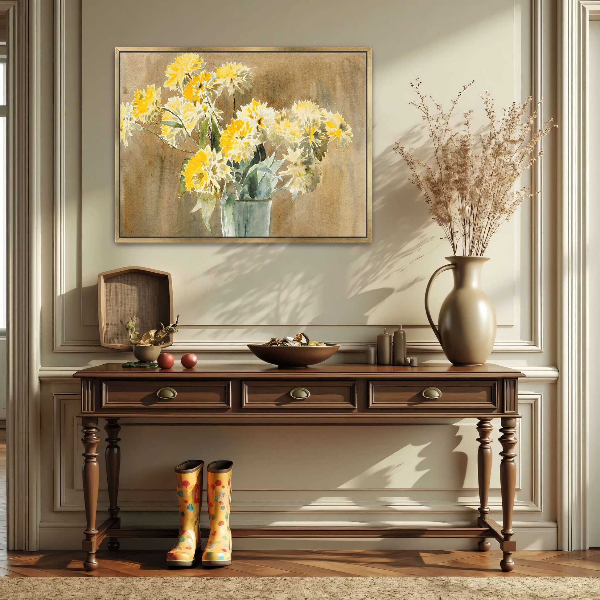 Yellow flowers in vase by Hannah Borger Overbeck