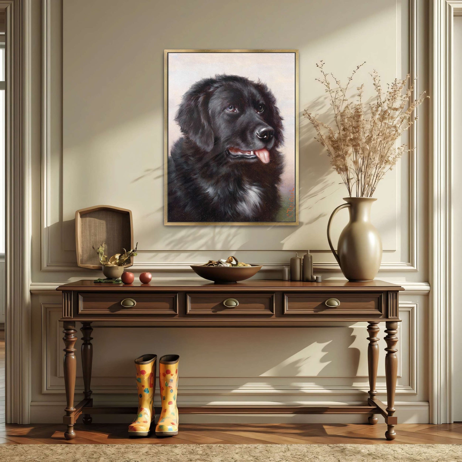 Black Dog Portrait Close Up Head By Carl Reichert