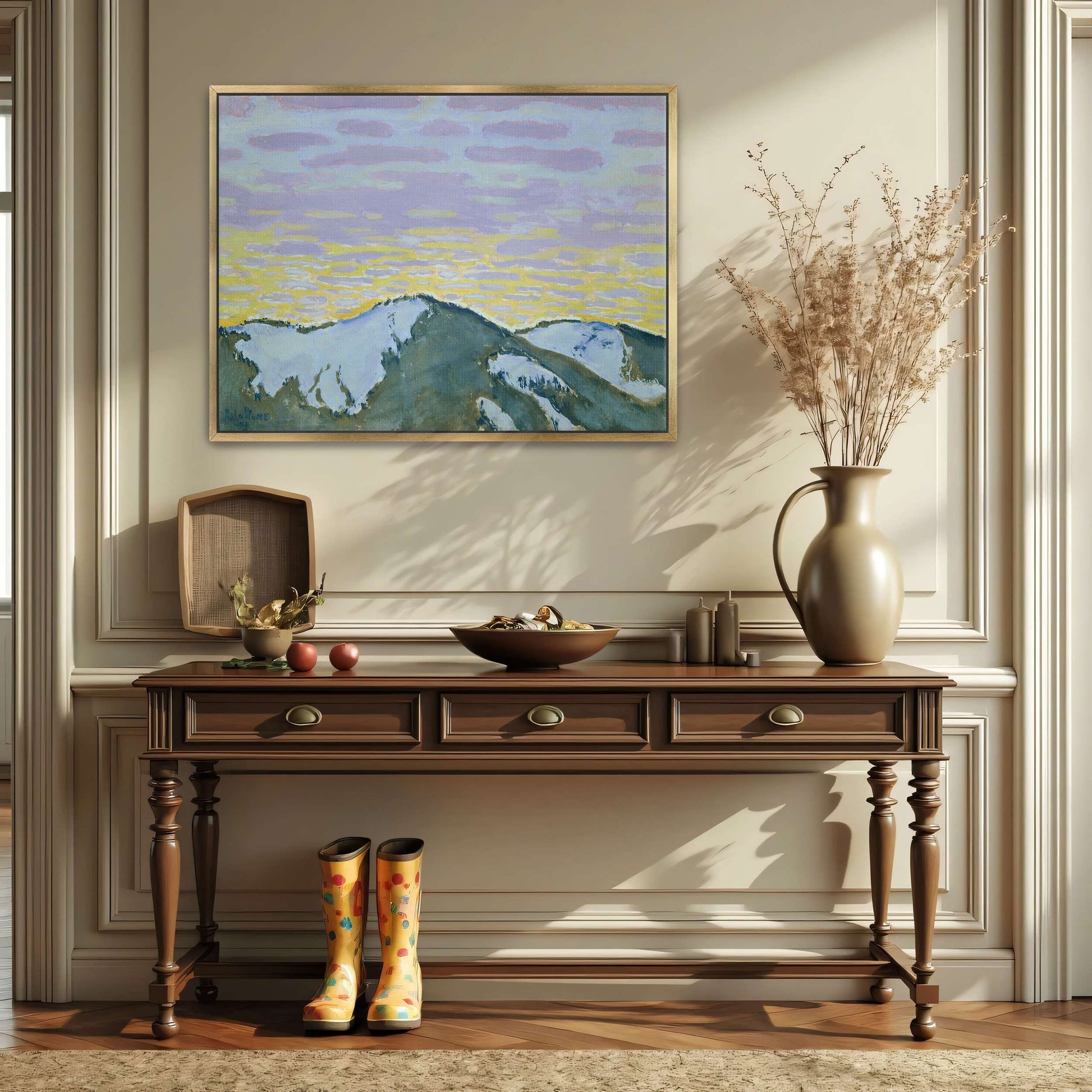 Snowy mountain peaks at dusk by Koloman Moser