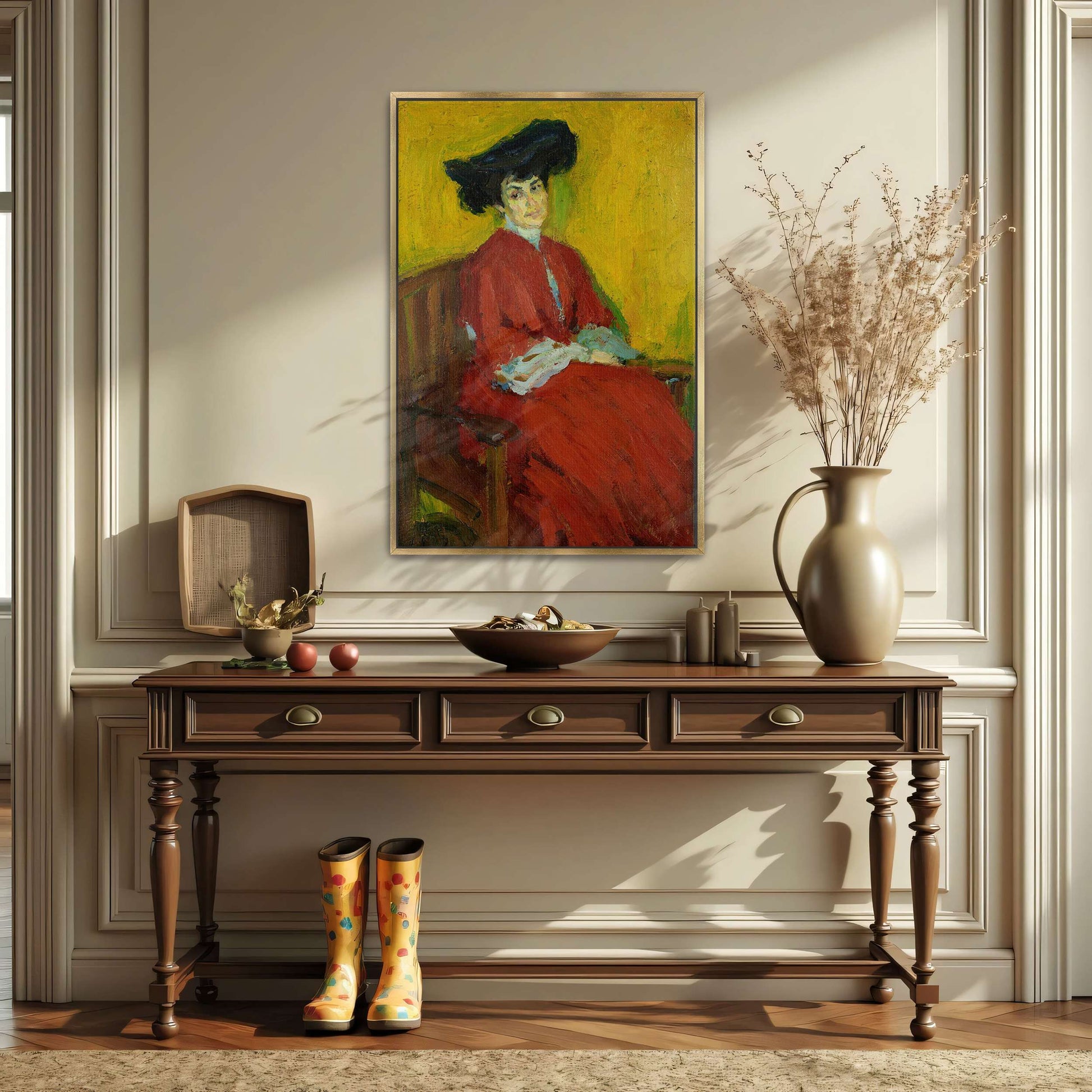 Woman In Red Dress And Hat, Sitting By Alexej Von Jawlensky
