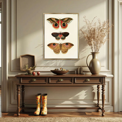 Three butterfly specimens on white background by Pieter Cramer