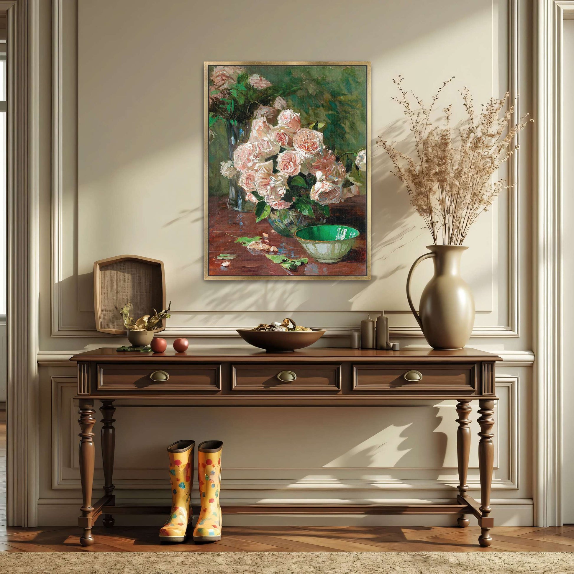 Roses in glass vases on table by Carl Moll