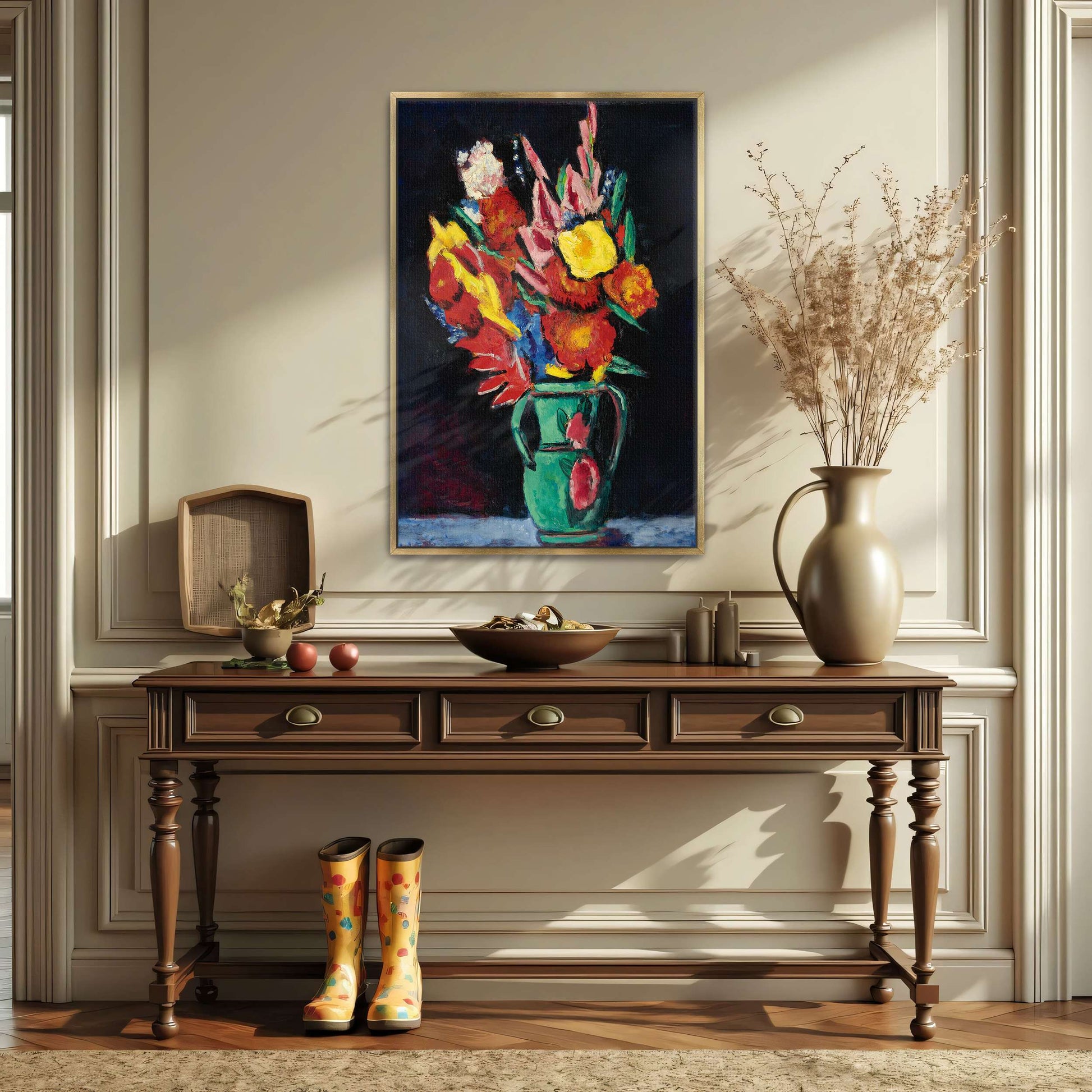 Vase of colorful flowers by Marsden Hartley