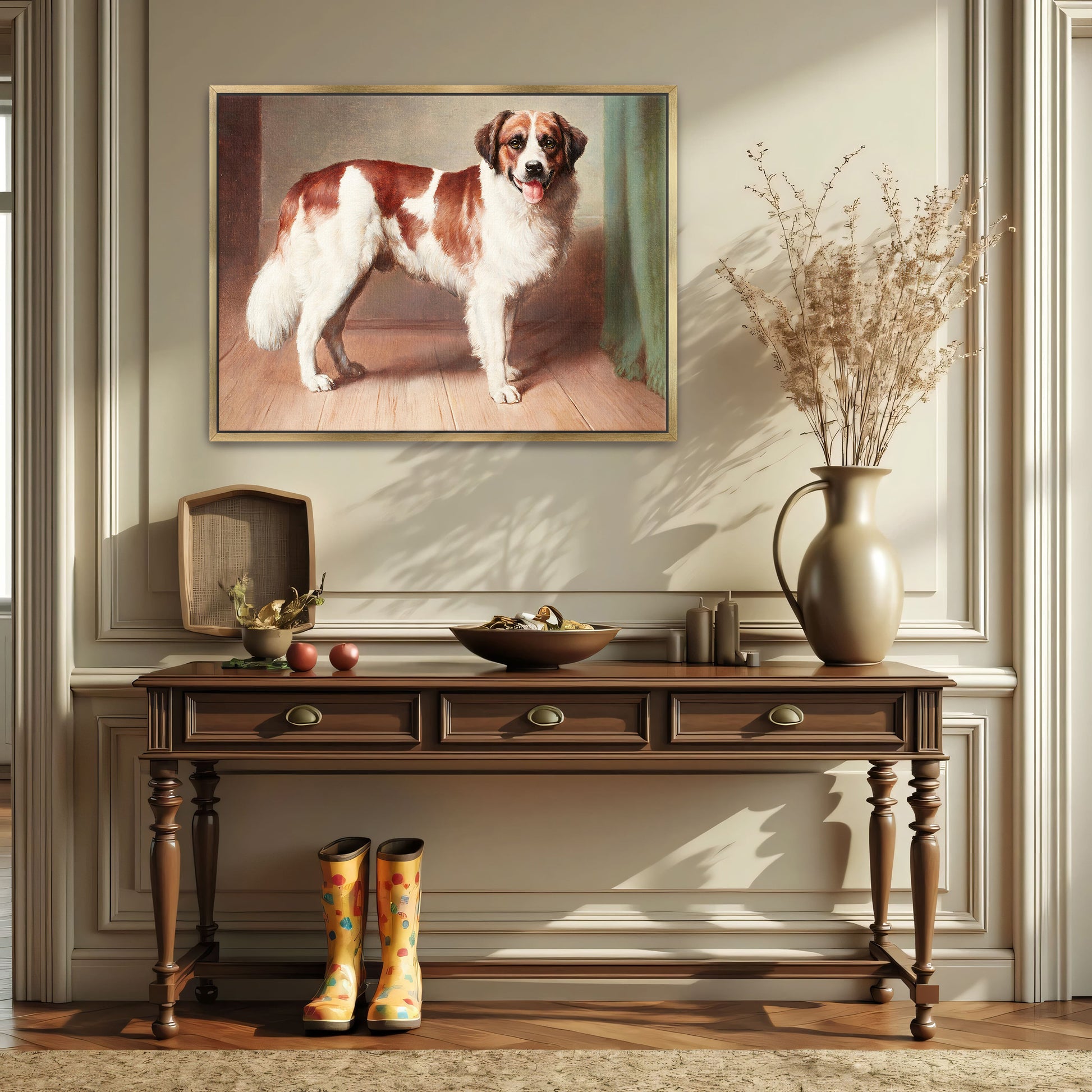 St. Bernard Dog Portrait, Standing, Indoor Setting By Carl Reichert