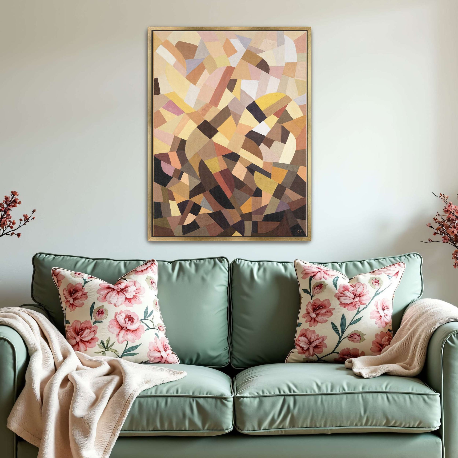 Abstract geometric painting with brown, yellow, and pink shapes by Otto Freundlich