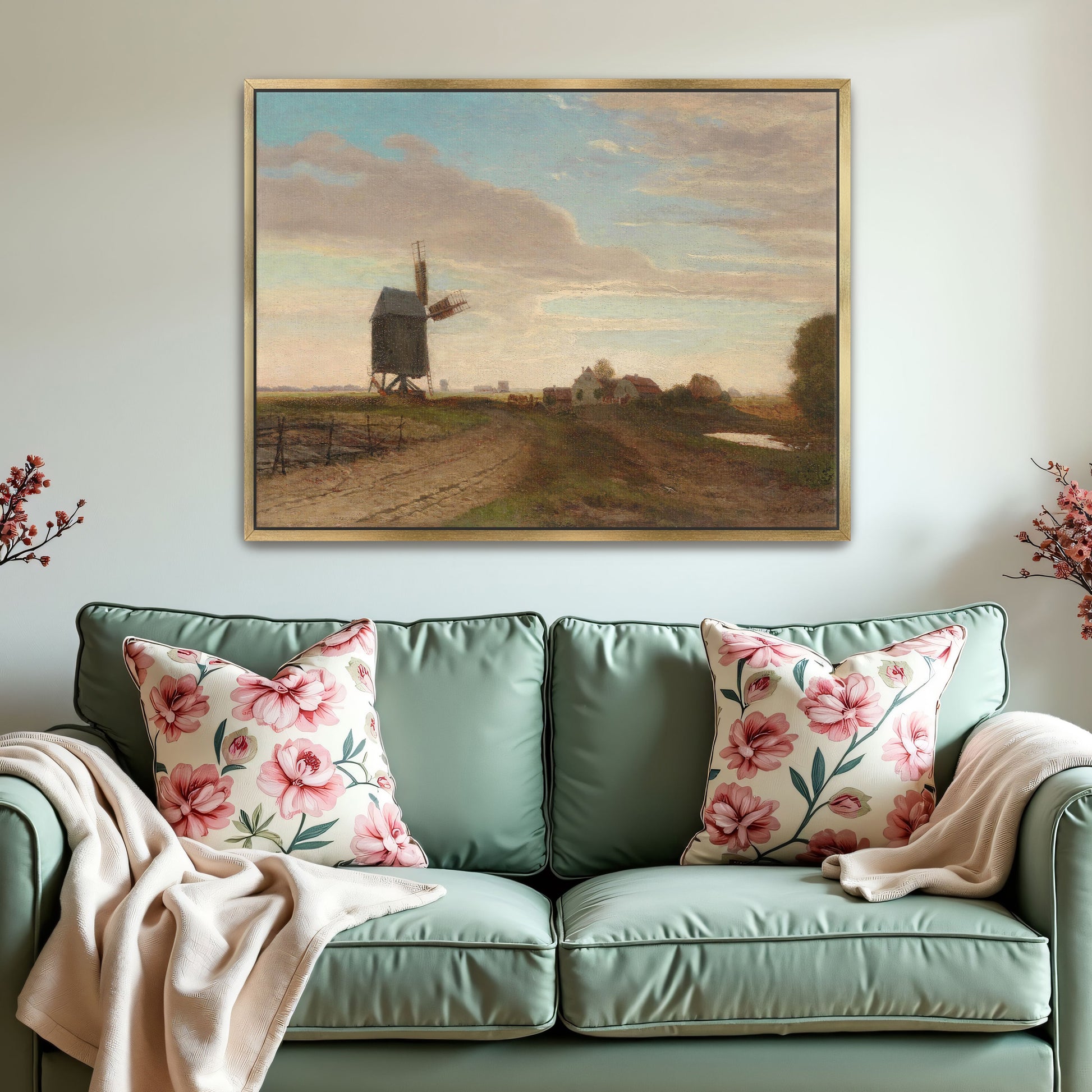 Windmill Landscape Rural Scene Sunset Sky By Eugen Jettel