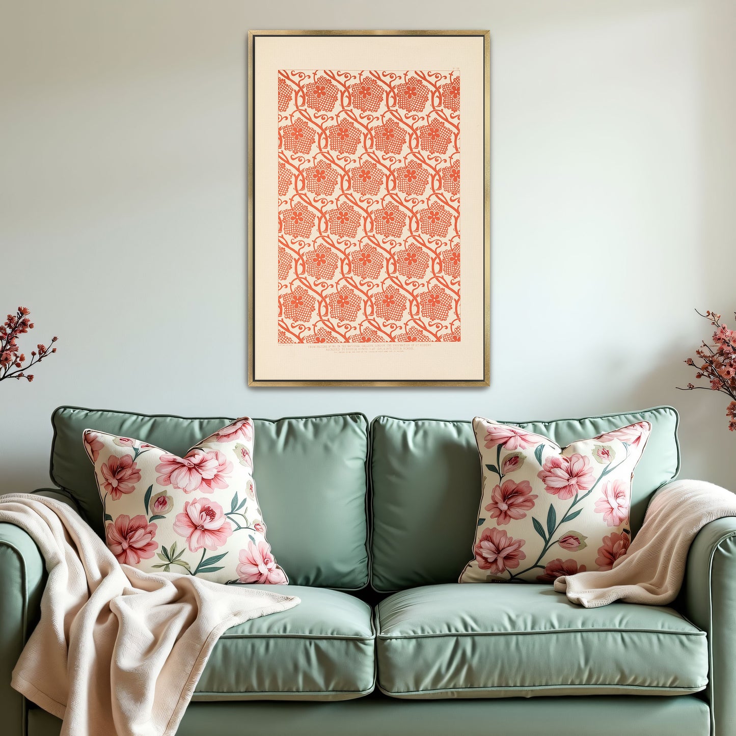 Orange Floral Pattern On White Background By Sydney Vacher