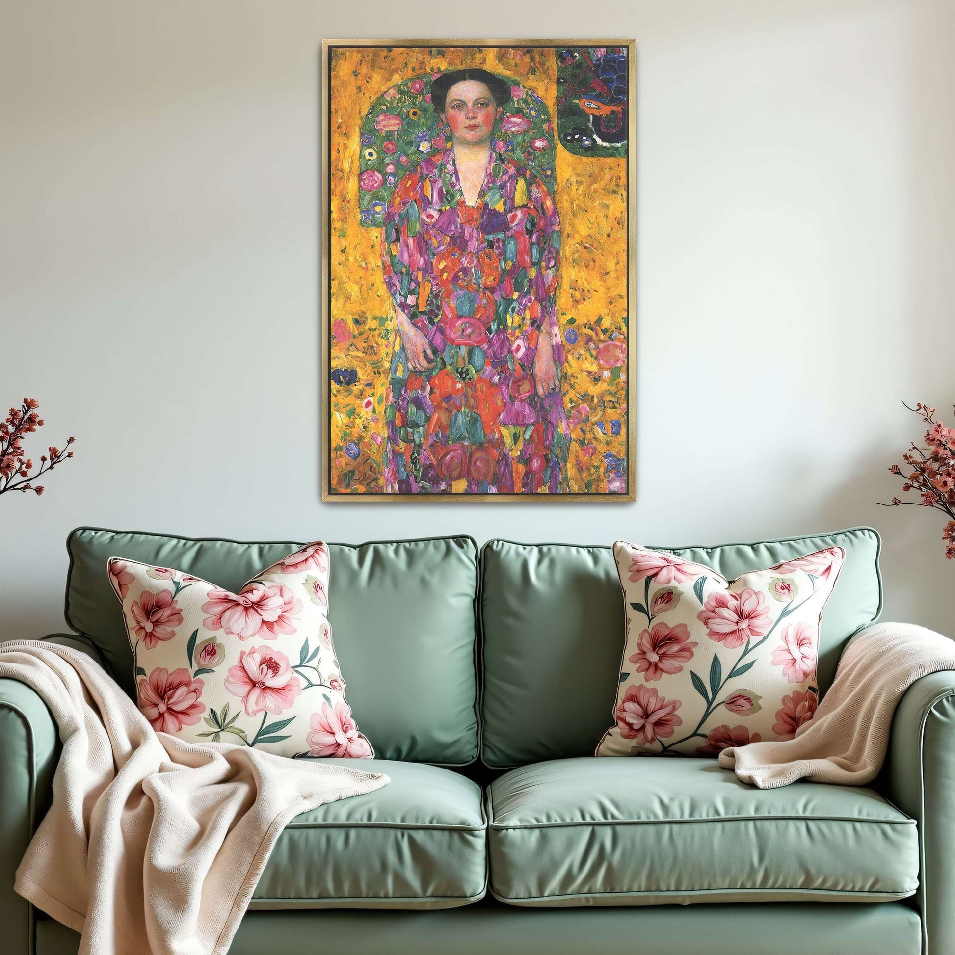Woman In Floral Dress, Golden Background, Vienna Secession By Gustav Klimt, Framed Canvas Wall Art ArtsyWall.com Woman In Floral Dress, Golden Background, Vienna Secession By Gustav Klimt, Framed Canvas Wall Art ArtsyWall.com