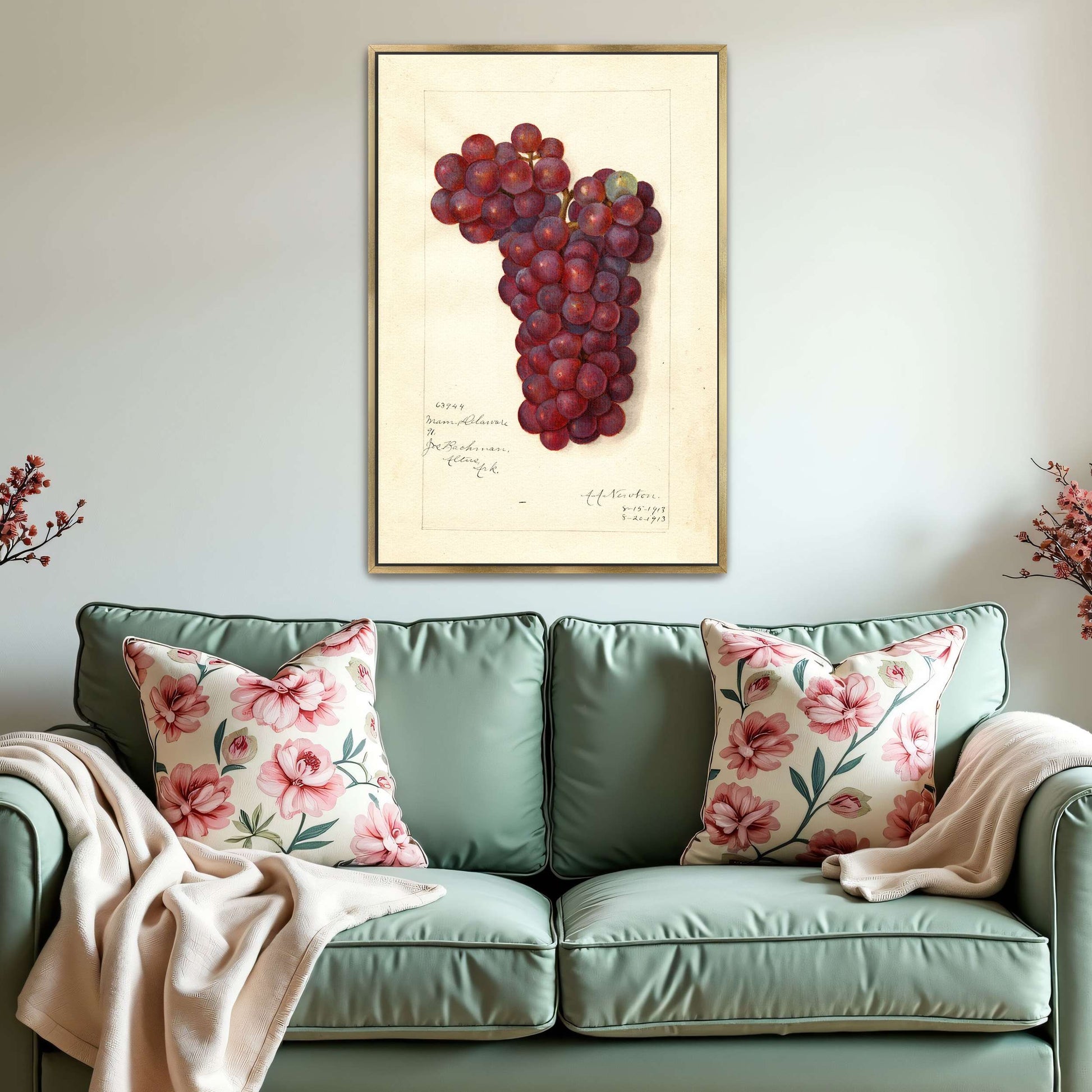 Watercolor painting of grapes by Amanda Almira Newton