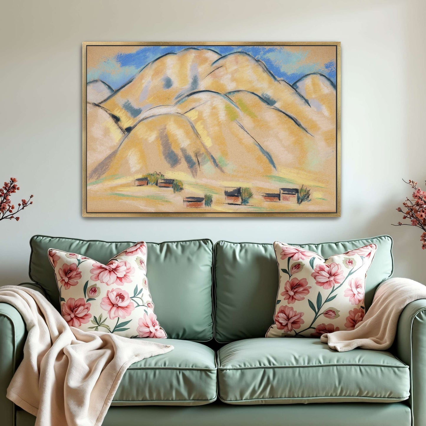 Pastel painting of hills and houses by Marsden Hartley
