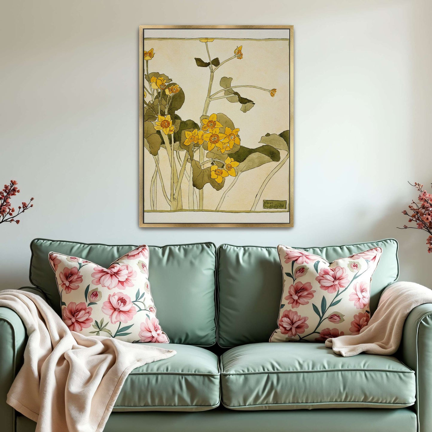 Marsh marigold botanical art by Hannah Borger Overbeck