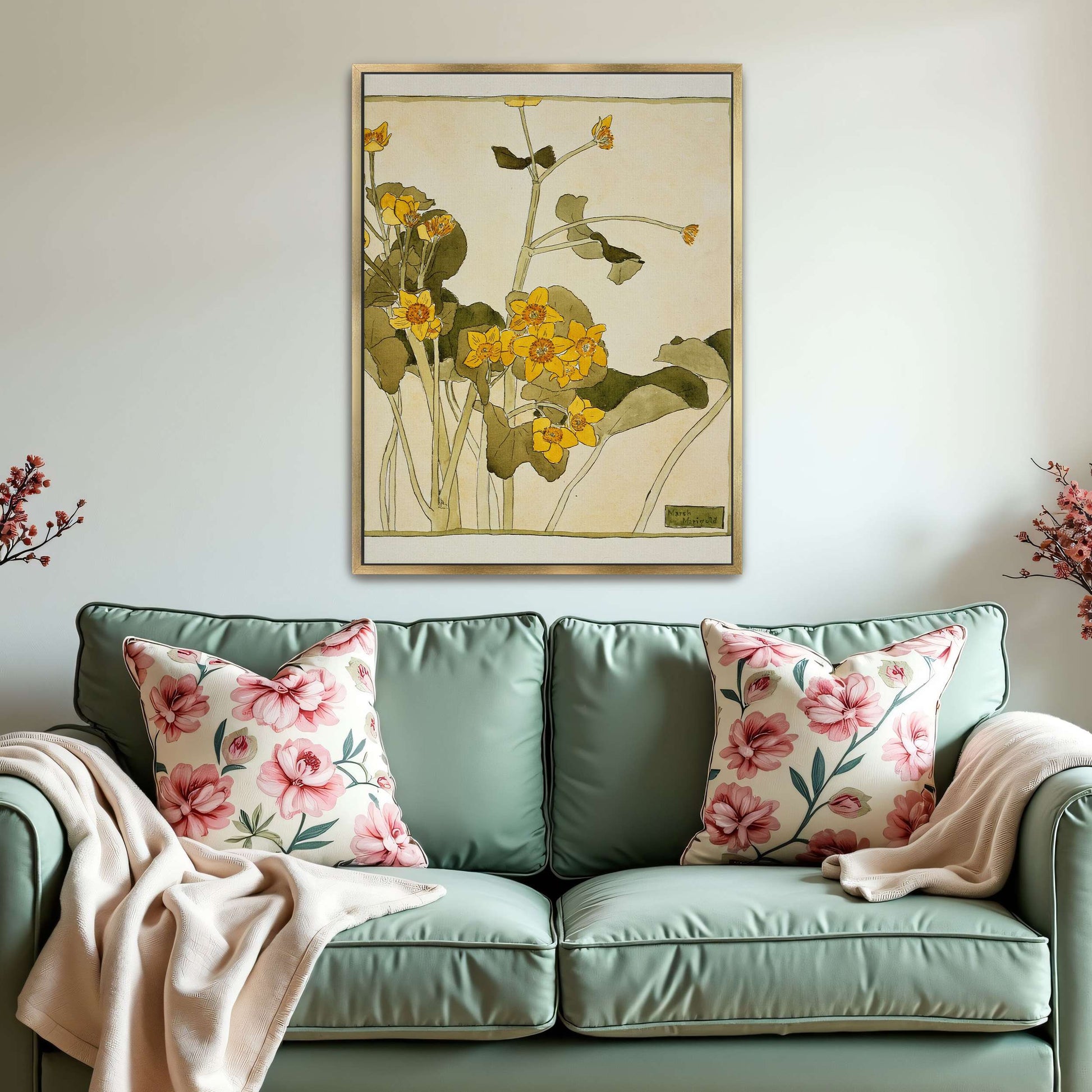 Marsh marigold botanical art by Hannah Borger Overbeck