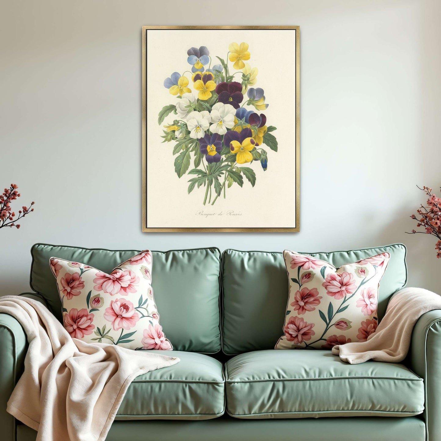Pansies bouquet illustration by Pierre Joseph Redouté
