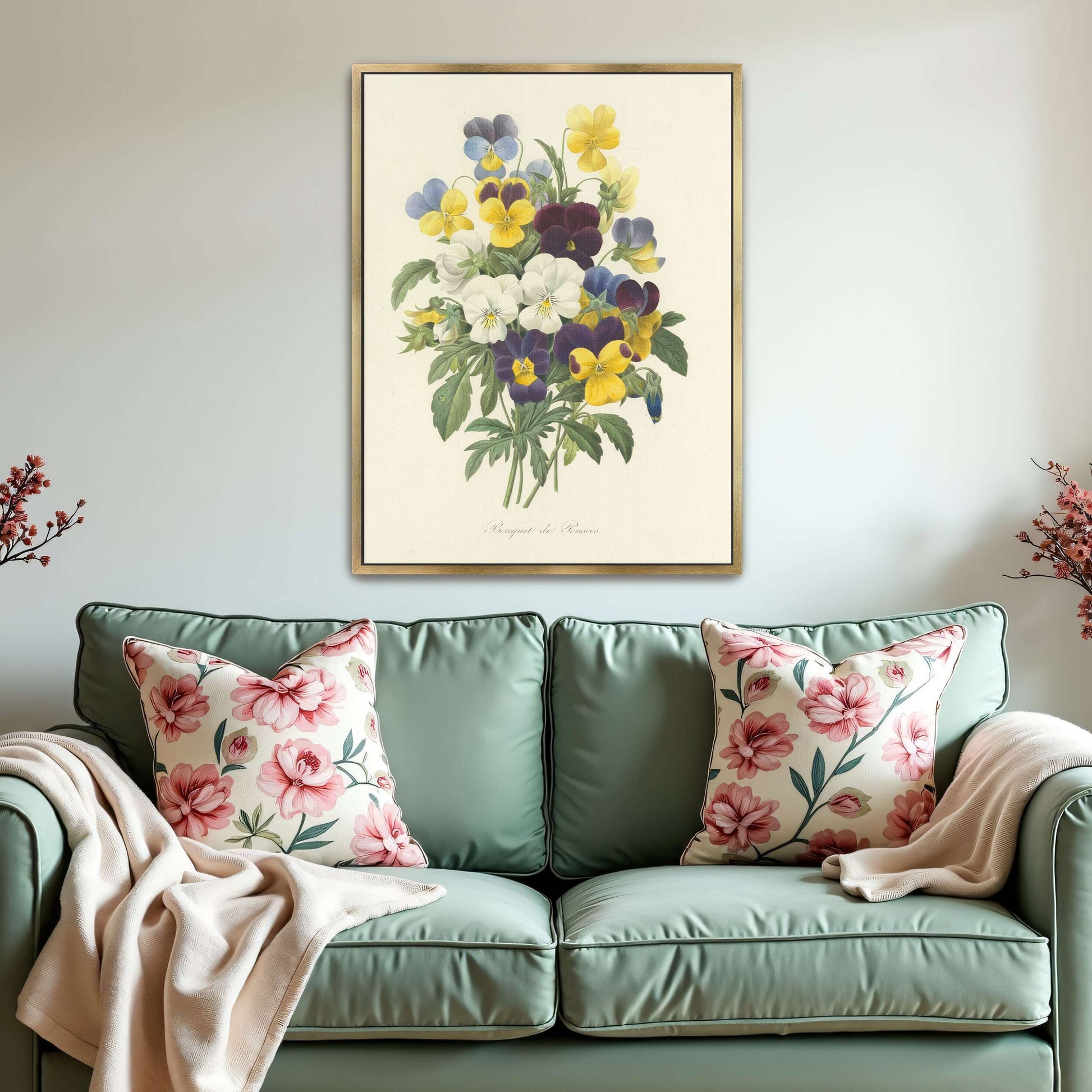 Pansies bouquet illustration by Pierre Joseph Redouté