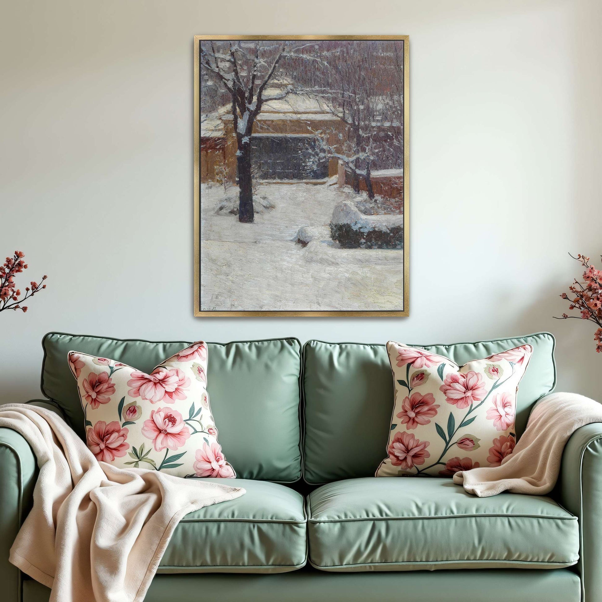 Snowy garden scene with building by Carl Moll