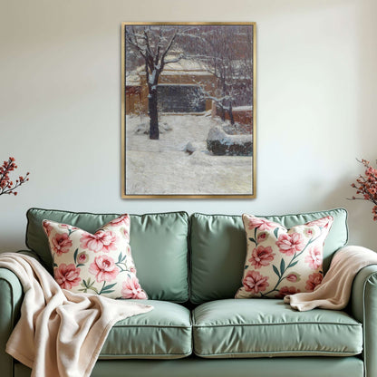 Snowy garden scene with building by Carl Moll
