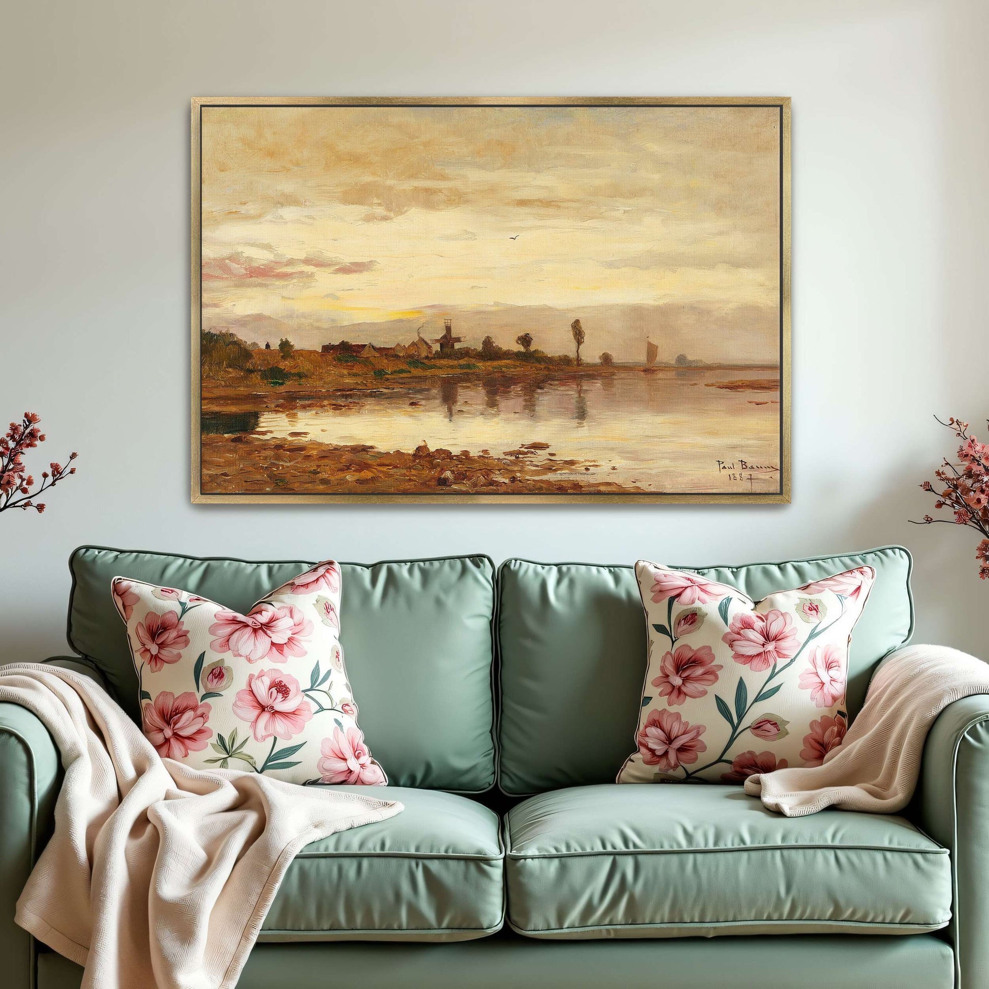 Sunset over a Dutch Canal with Windmill by Paul Baum